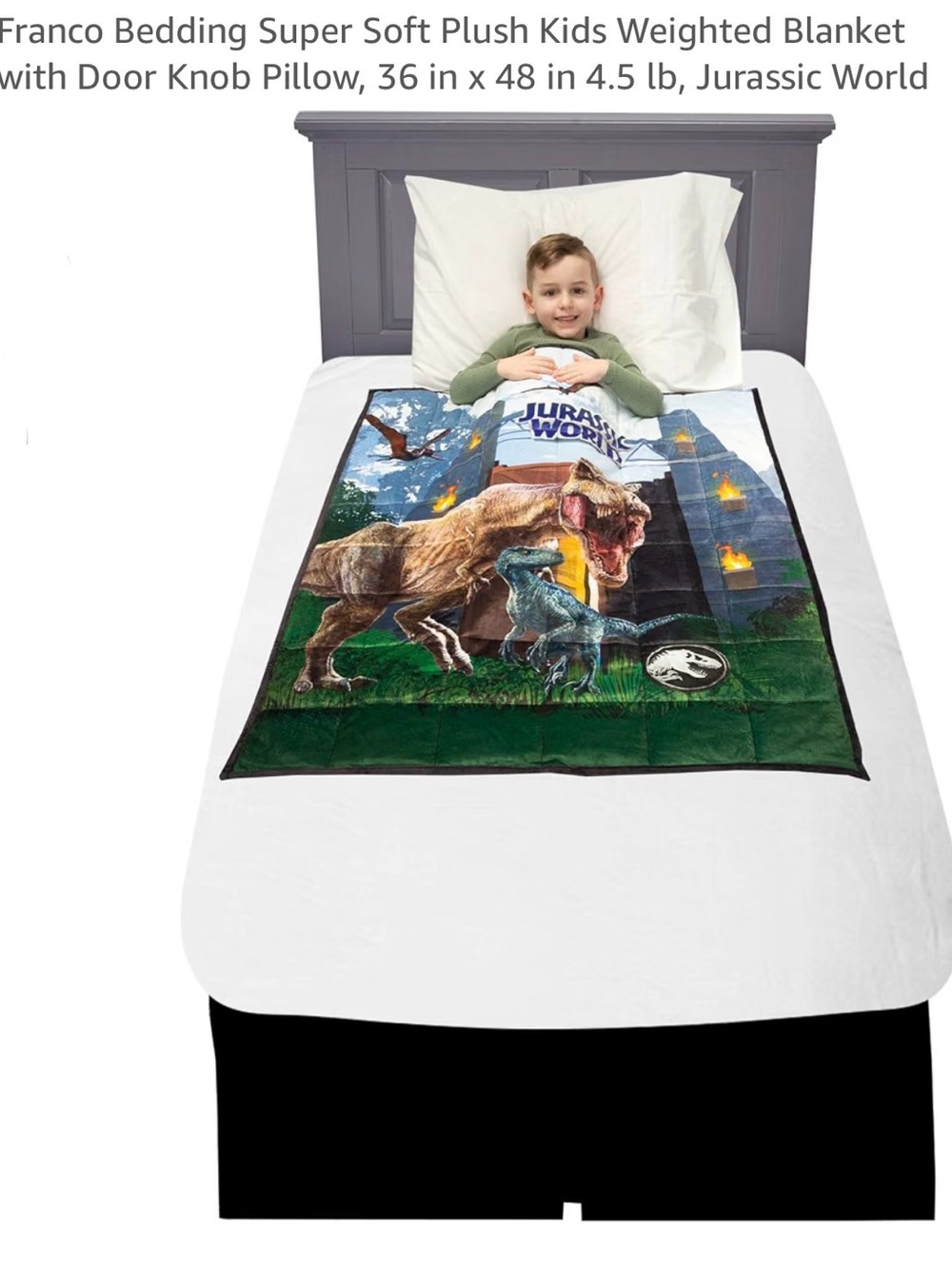 Franco Jurassic World Kids Green Plush Weighted Blanket 4.5lb